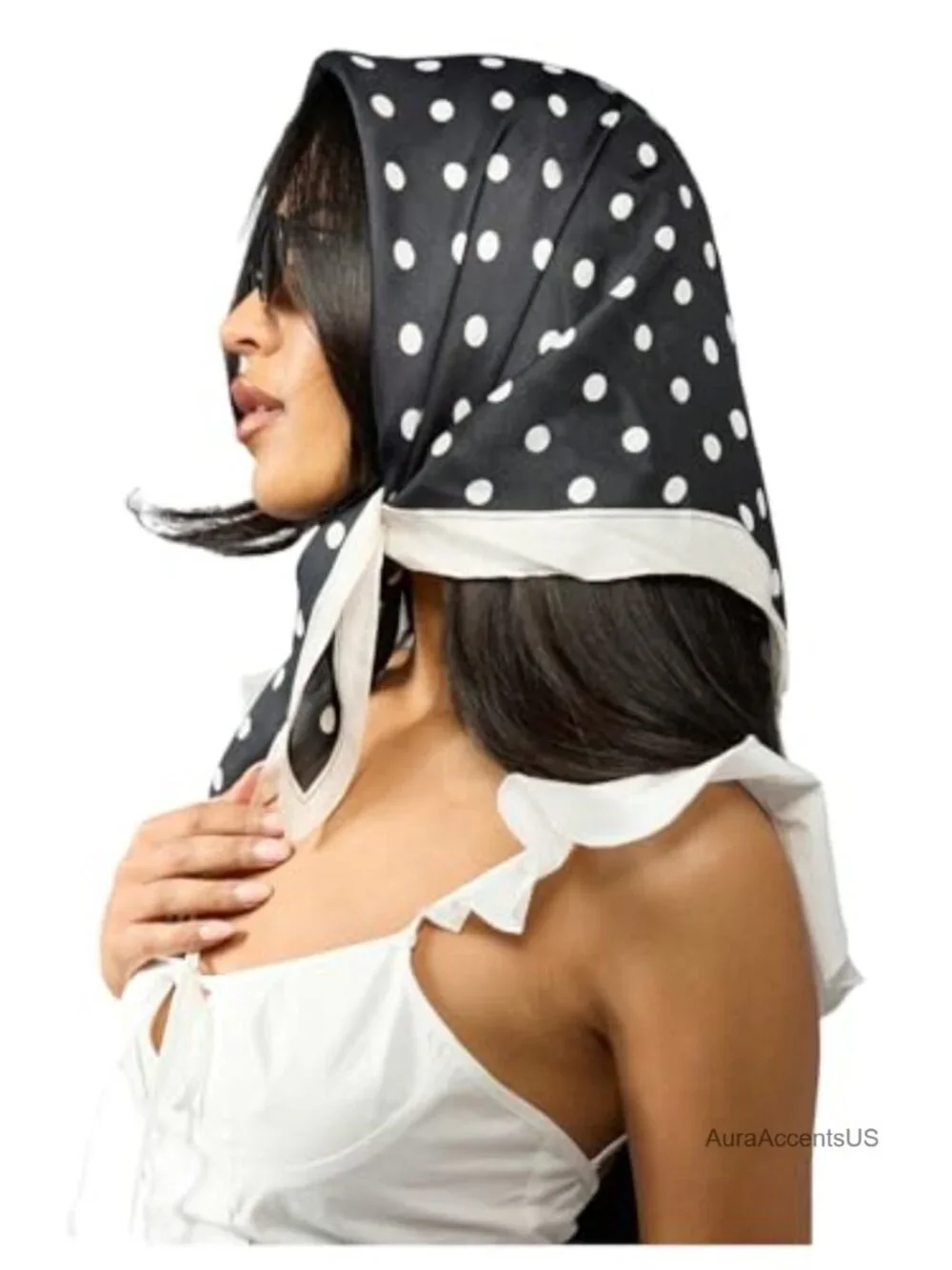 Y2K Polka Dots Head Scarf Square Bandana Lightweight Soft Silky Fabric